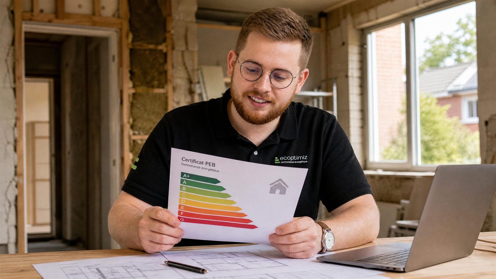 Certificateur PEB relevant les caractéristiques techniques d'un logement en Wallonie